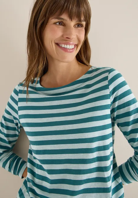 Gestreept basic shirt dark sea green