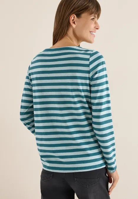 Gestreept basic shirt dark sea green