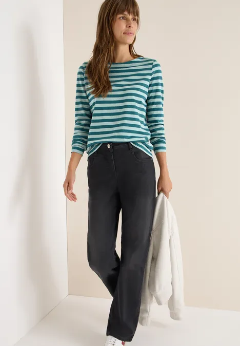 Gestreept basic shirt dark sea green