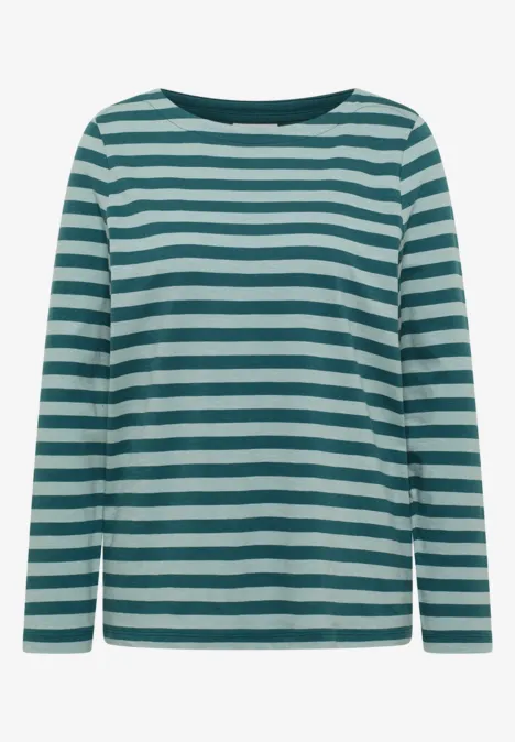 Gestreept basic shirt dark sea green