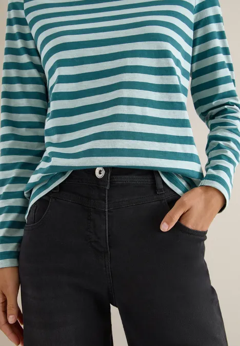 Gestreept basic shirt dark sea green