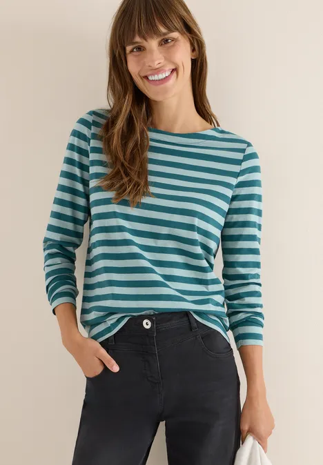 Gestreept basic shirt dark sea green