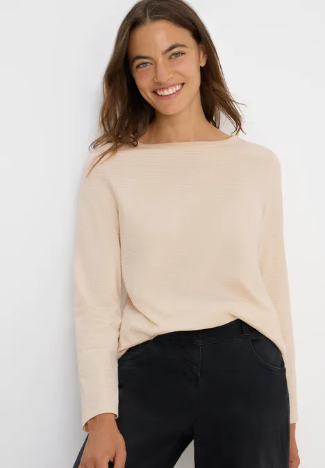 Shirt mit tonalen Streifen oat milk beige
