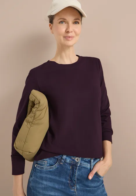 Basic Rundhalsshirt eggplant red