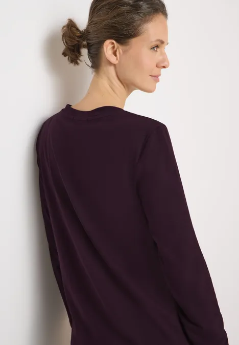 Basic Rundhalsshirt eggplant red