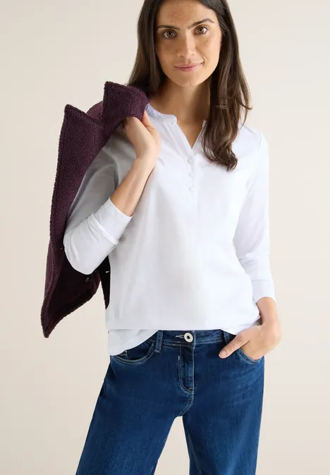 T-shirt à manches longues Split Neck White
