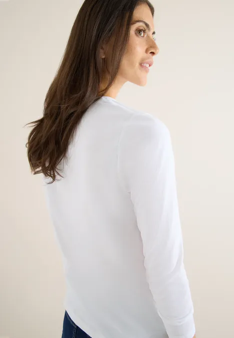 T-shirt à manches longues Split Neck White