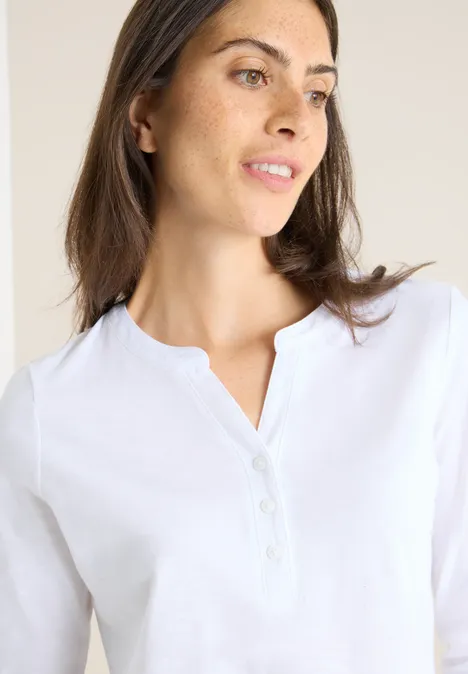 T-shirt à manches longues Split Neck White