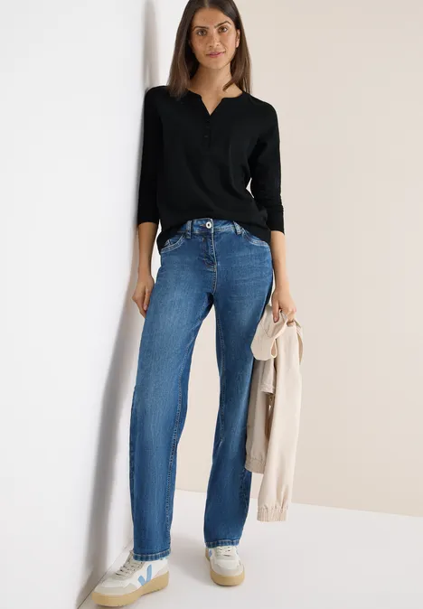T-shirt à manches longues Split Neck Black