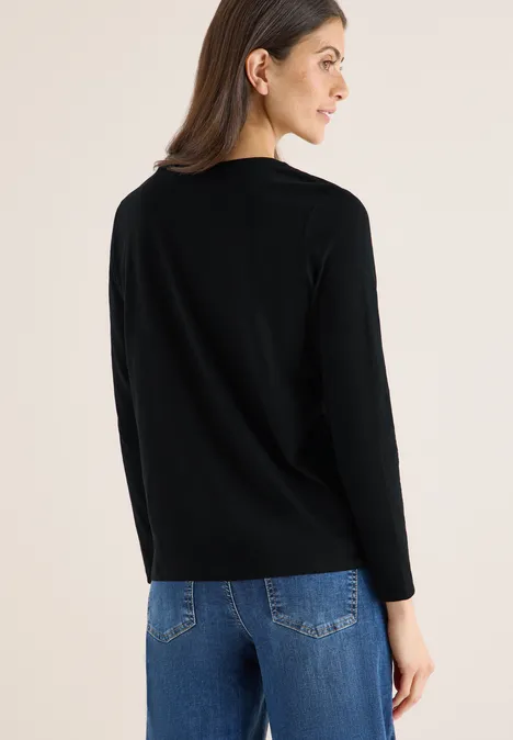 T-shirt à manches longues Split Neck Black