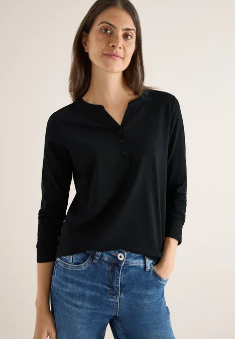 T-shirt à manches longues Split Neck Black
