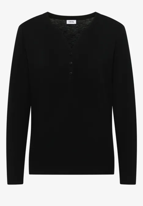 T-shirt à manches longues Split Neck Black