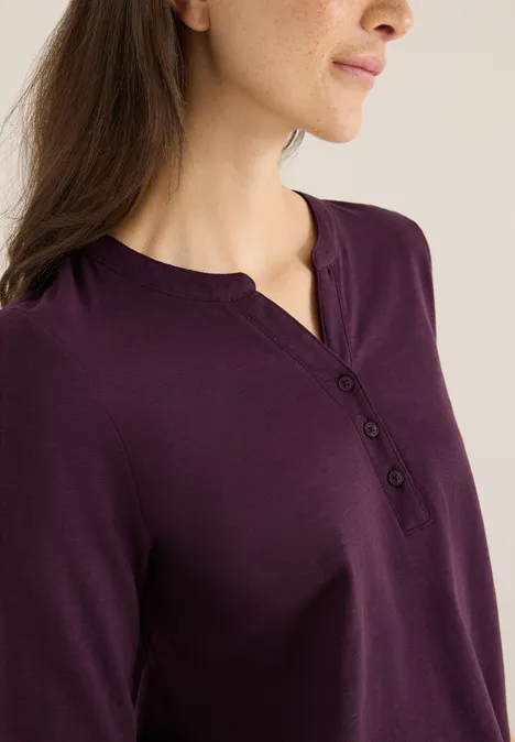 Shirt met lange mouwen met gespleten hals eggplant red
