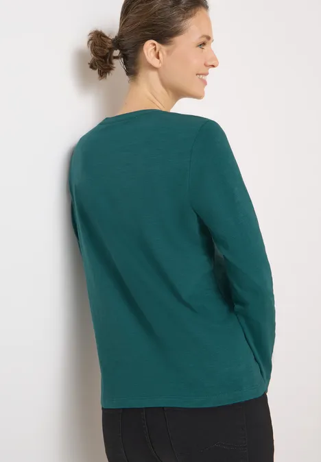 Split Neck Langarmshirt dark sea green