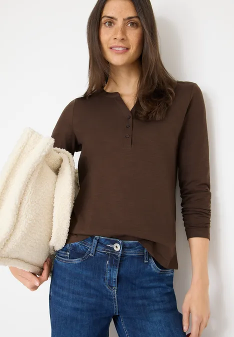 T-shirt à manches longues Split Neck chocolate mousse