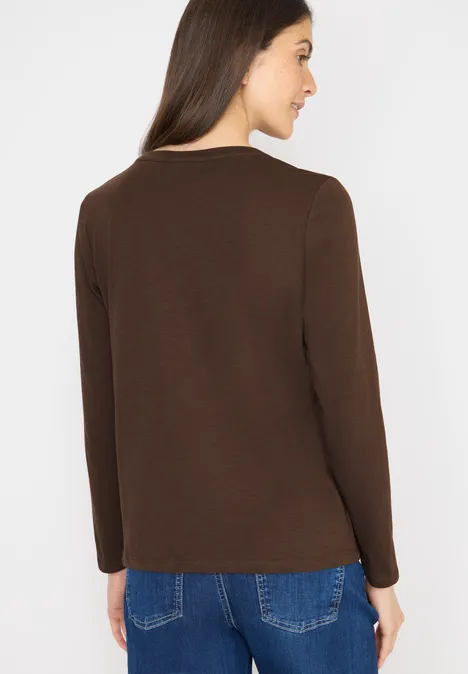 T-shirt à manches longues Split Neck chocolate mousse