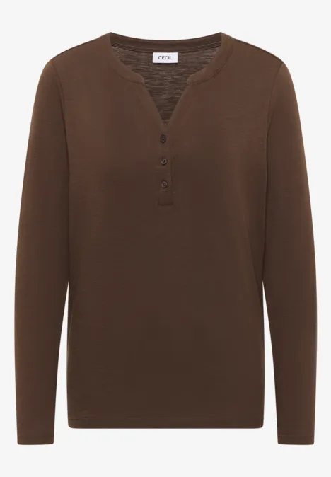 T-shirt à manches longues Split Neck chocolate mousse