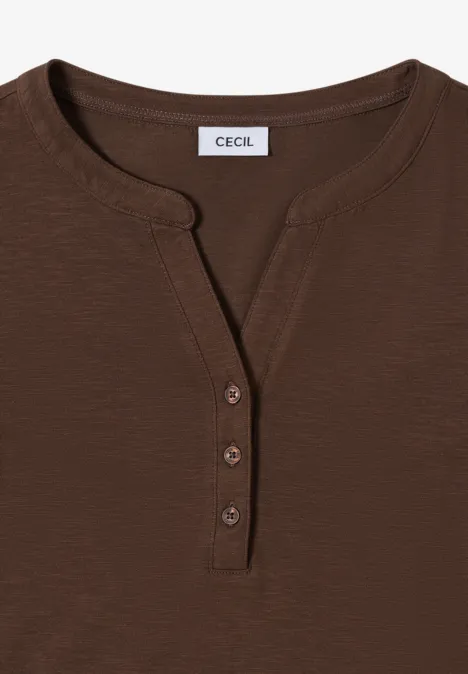 T-shirt à manches longues Split Neck chocolate mousse