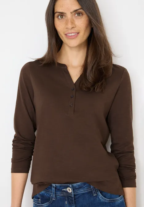 T-shirt à manches longues Split Neck chocolate mousse