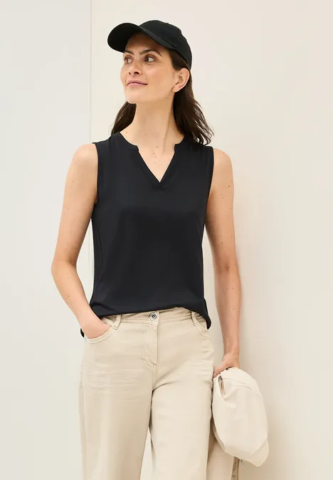 Split Neck Top Black