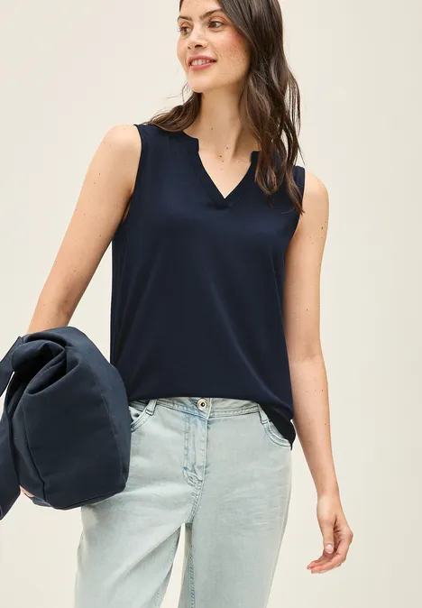 Split Neck Top urban navy blue