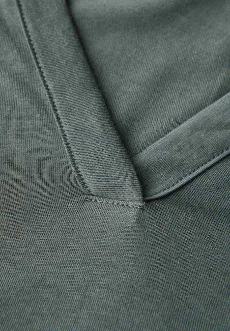 Split Neck Top dark balmy khaki