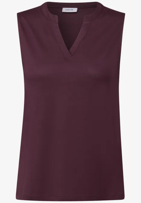 Split Neck Top mulberry red