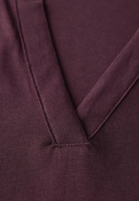 Split Neck Top mulberry red