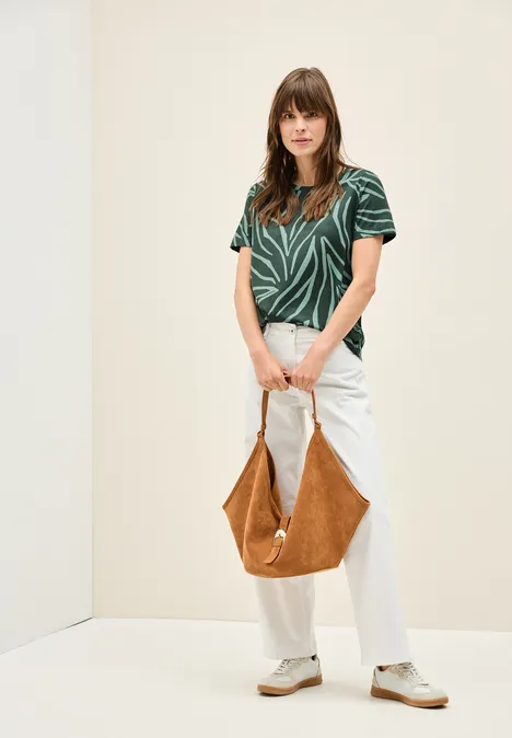 T-Shirt mit floralem Print dark balmy khaki