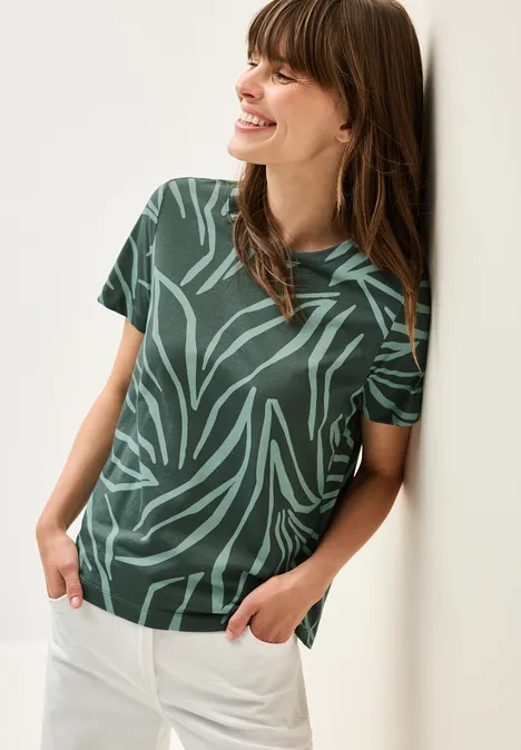 T-Shirt mit floralem Print dark balmy khaki
