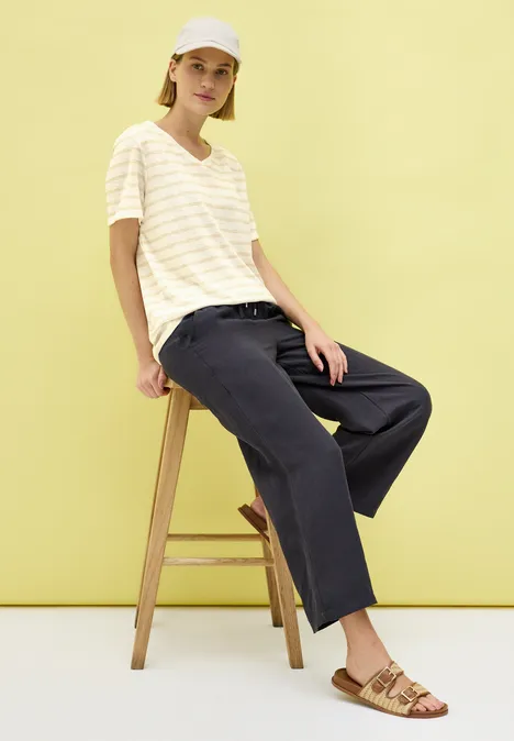 Strick-Look Streifen-Shirt pearl beige