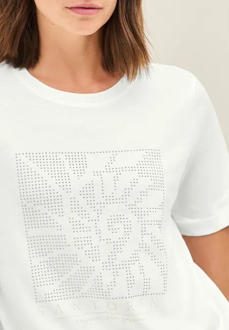 T-shirt avec pierres précieuses vanilla white