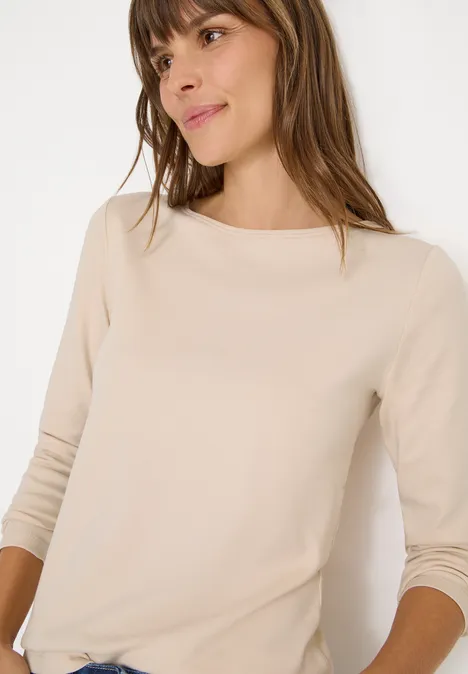 Shirt mit U-Boot-Ausschnitt oat milk beige