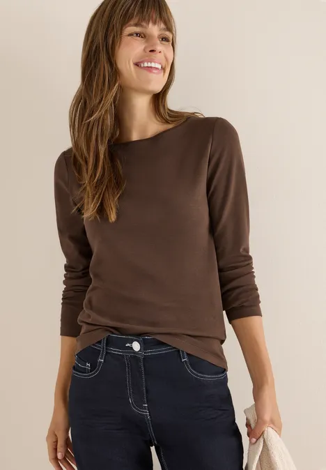Shirt mit U-Boot-Ausschnitt chocolate mousse