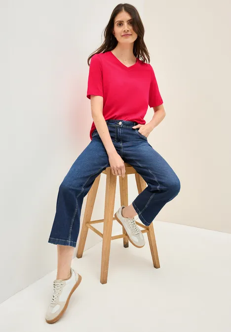 Basic V-Neck Shirt glazed apple red
