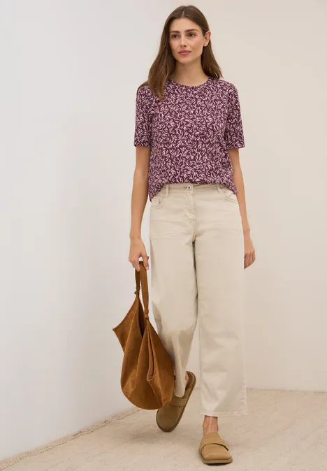 Gemustertes Basic T-Shirt mulberry red