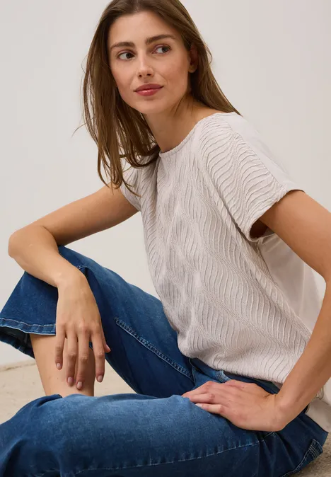 Strukturmix T-Shirt boulder beige