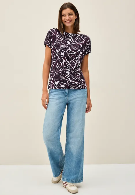 Print-Shirt mit Knopfdetail mulberry red
