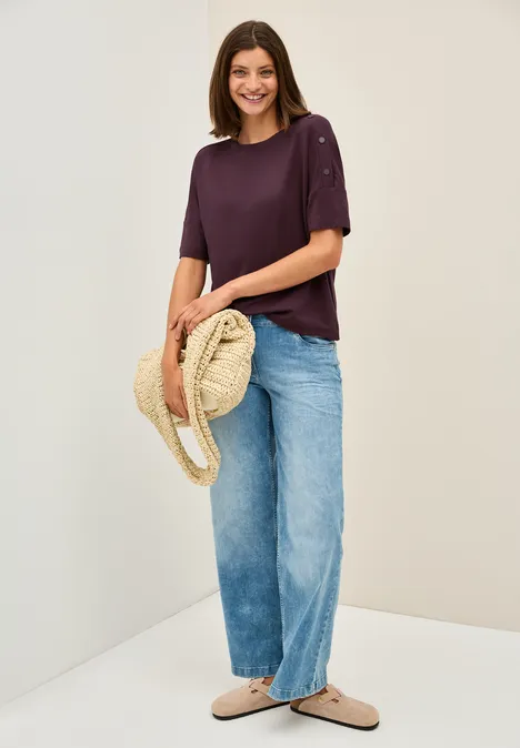 T-Shirt mit Knopfdetail mulberry red