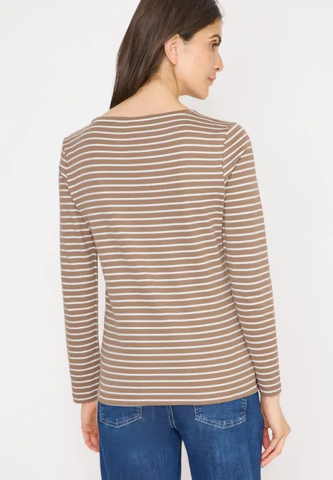 Gestreept shirt natural taupe Gestreept shirt natural taupe