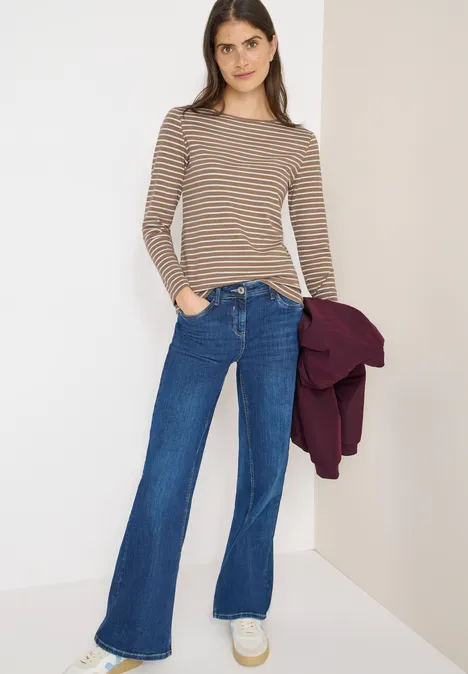 Gestreept shirt natural taupe Gestreept shirt natural taupe