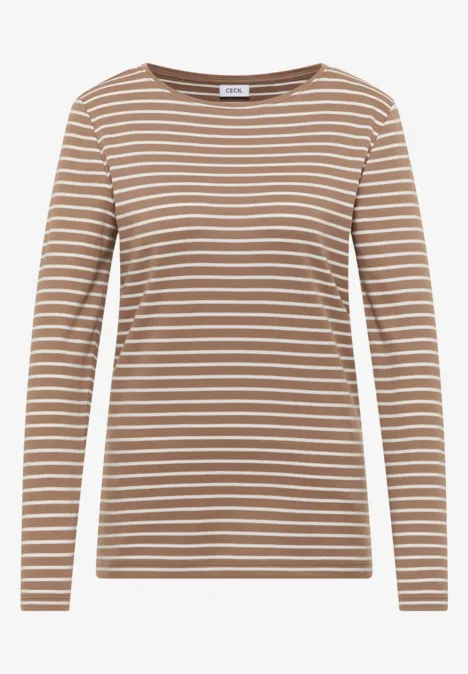 Gestreept shirt natural taupe Gestreept shirt natural taupe