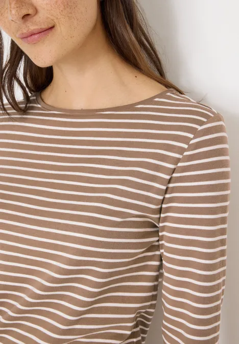 Gestreept shirt natural taupe Gestreept shirt natural taupe