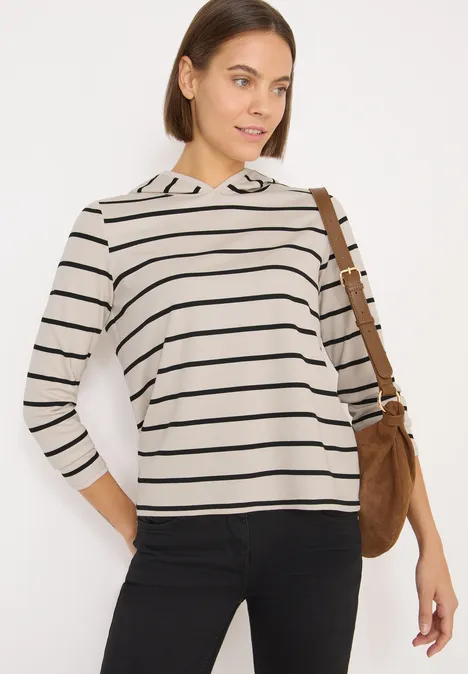 Gestreiftes Kapuzenshirt light greige