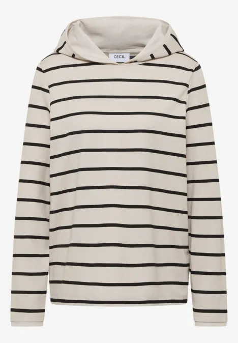 Gestreiftes Kapuzenshirt light greige