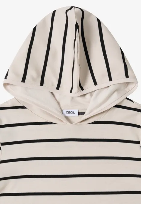 Gestreiftes Kapuzenshirt light greige