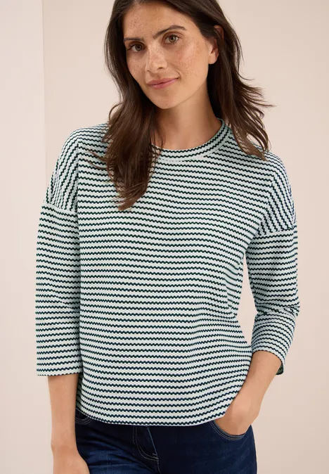 Gestreiftes Strukturshirt ink green