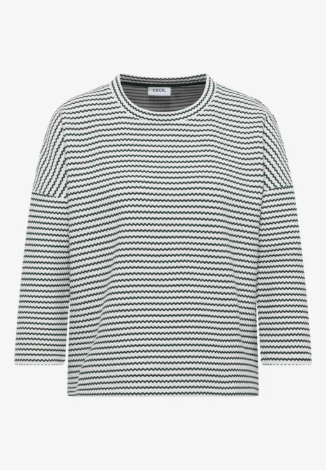 Gestreiftes Strukturshirt ink green