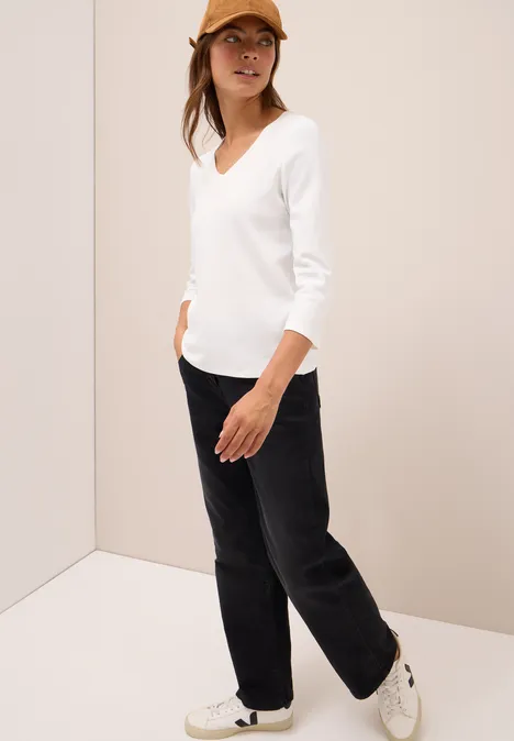 Basic shirt met V-hals vanilla white