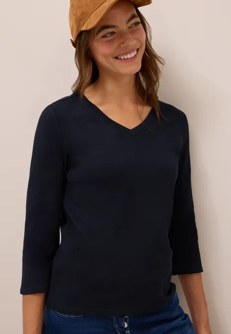 Basic shirt met V-hals urban dark blue